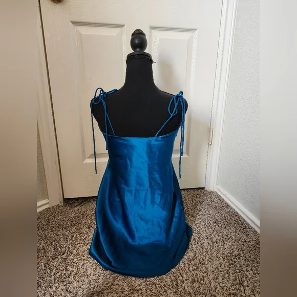 Victoria's Secret Blue Teal Satin Slip Mini Dress Chemise XS - Picture 7 of 11